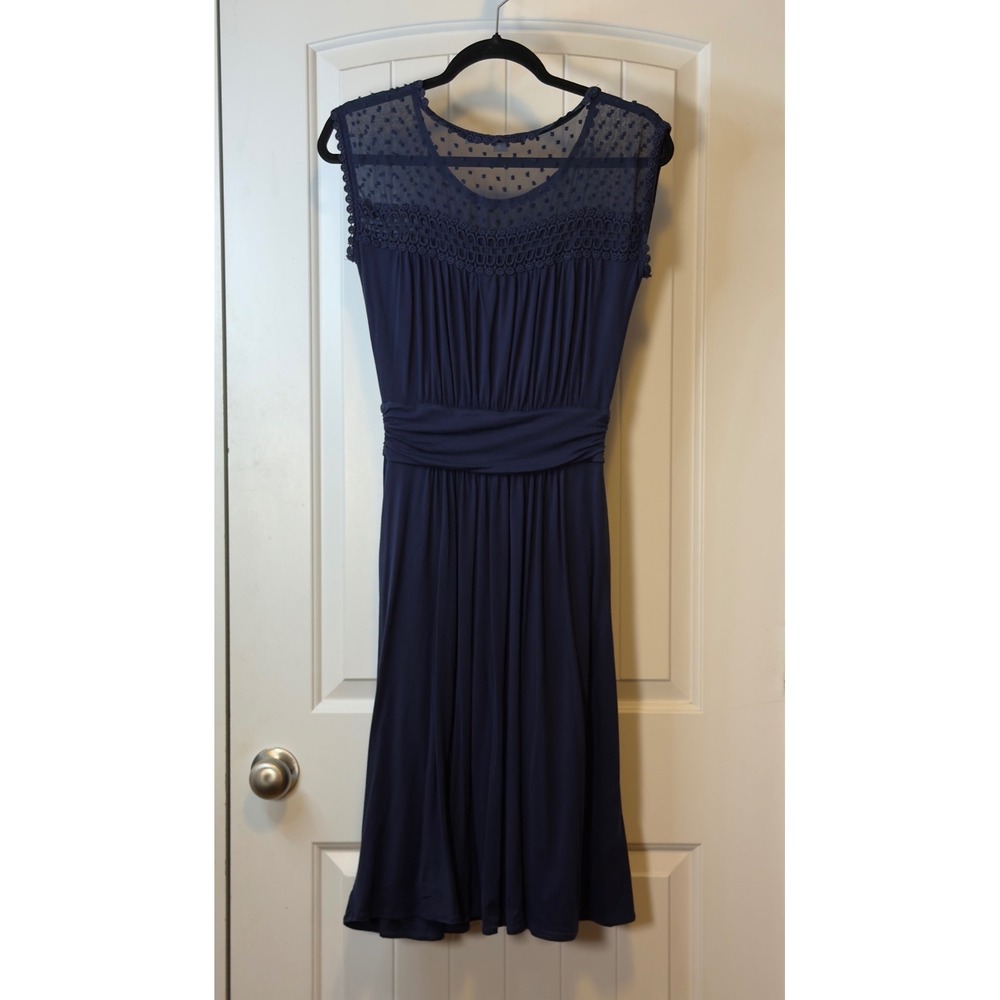 Boden Navy Blue Tencel Swiss Dot Crochet Trim Sleeveless Midi Dress WH650 US 4L - Picture 3 of 10